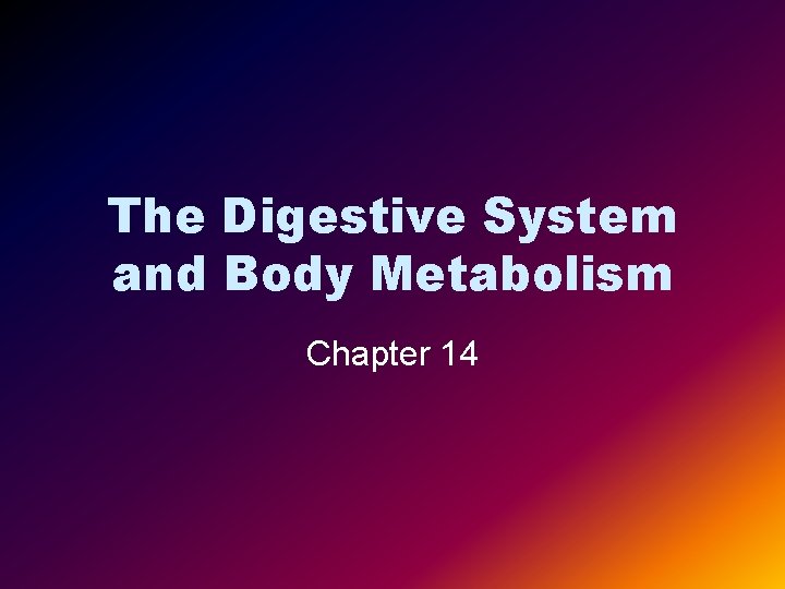 The Digestive System and Body Metabolism Chapter 14 