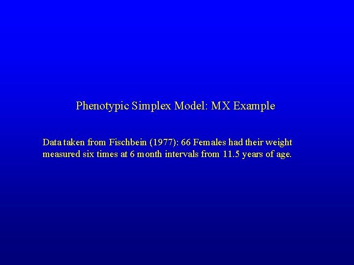 Phenotypic Simplex Model: MX Example Data taken from Fischbein (1977): 66 Females had their