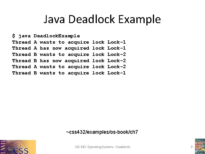 Java Deadlock Example $ java Thread Thread Deadlock. Example A wants to acquire A Java Deadlock Example $ java Thread Thread Deadlock. Example A wants to acquire A