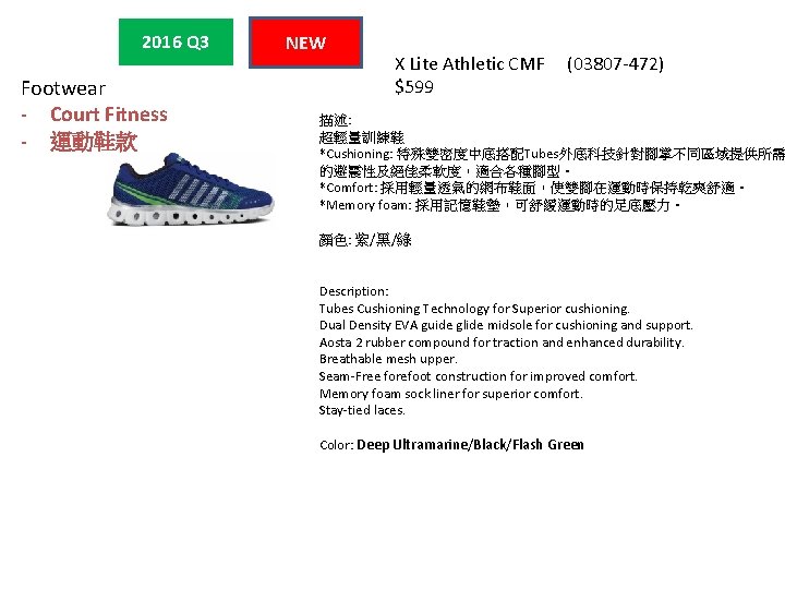 2016 Q 3 Footwear - Court Fitness - 運動鞋款 NEW X Lite Athletic CMF