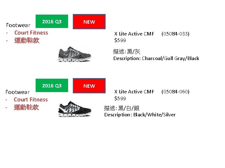 2016 Q 3 Footwear - Court Fitness - 運動鞋款 NEW X Lite Active CMF