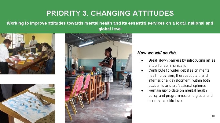 PRIORITY 3. CHANGING ATTITUDES Working to improve attitudes towards mental health and its essential