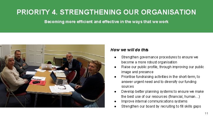 PRIORITY 4. STRENGTHENING OUR ORGANISATION Becoming more efficient and effective in the ways that