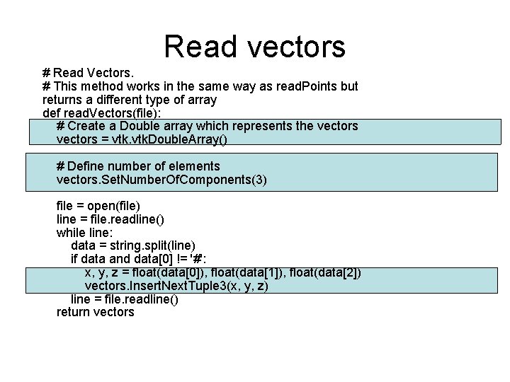 Read vectors # Read Vectors. # This method works in the same way as