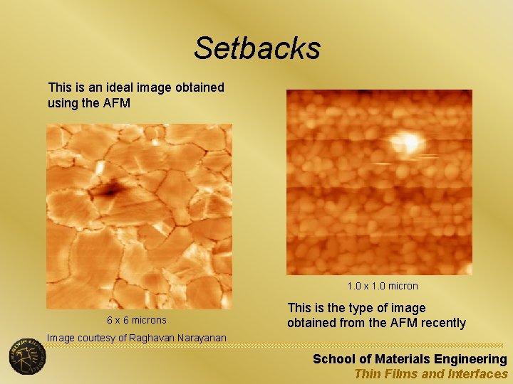 Setbacks This is an ideal image obtained using the AFM 1. 0 x 1.