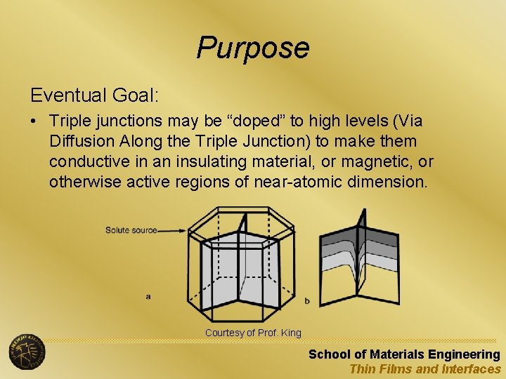 Purpose Eventual Goal: • Triple junctions may be “doped” to high levels (Via Diffusion