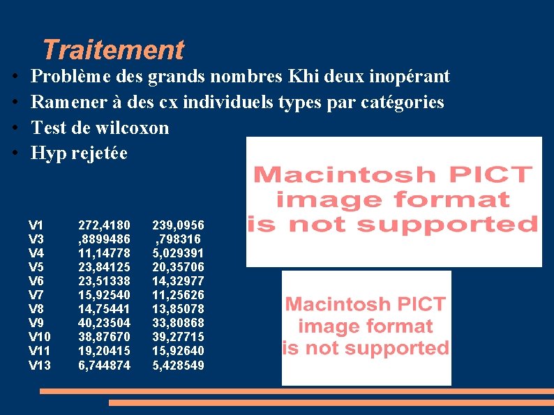  • • Traitement Problème des grands nombres Khi deux inopérant Ramener à des