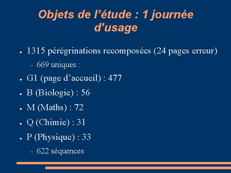 Objets de l’étude : 1 journée d’usage ● 1315 pérégrinations recomposées (24 pages erreur)