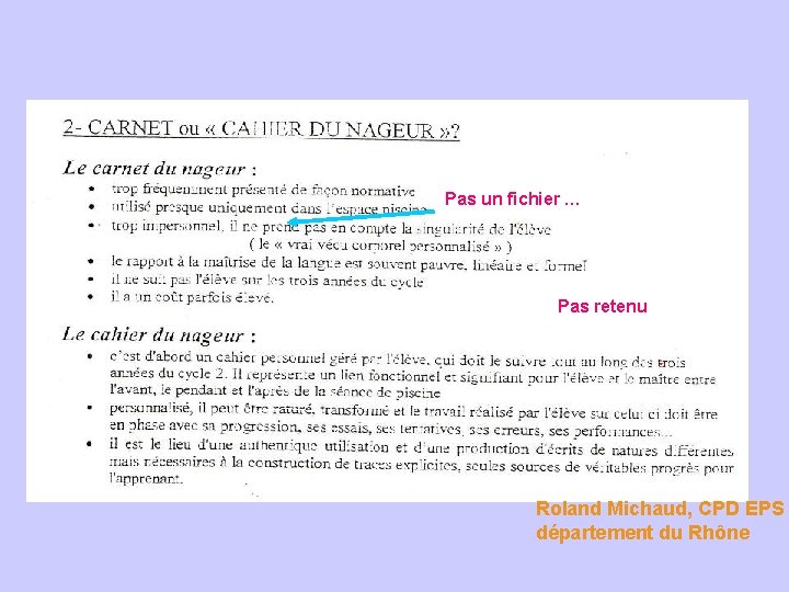 Pas un fichier … Pas retenu Roland Michaud, CPD EPS département du Rhône 