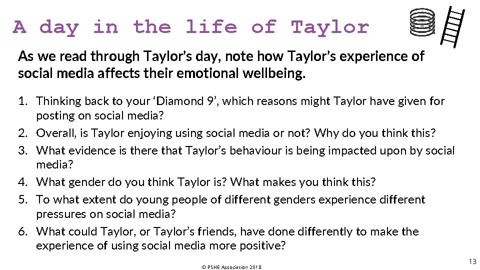 A day in the life of Taylor As we read through Taylor’s day, note