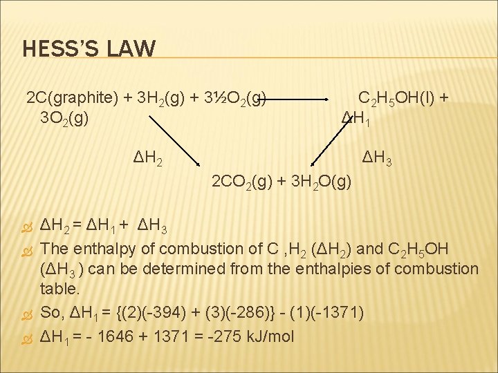 HESS’S LAW 2 C(graphite) + 3 H 2(g) + 3½O 2(g) 3 O 2(g)