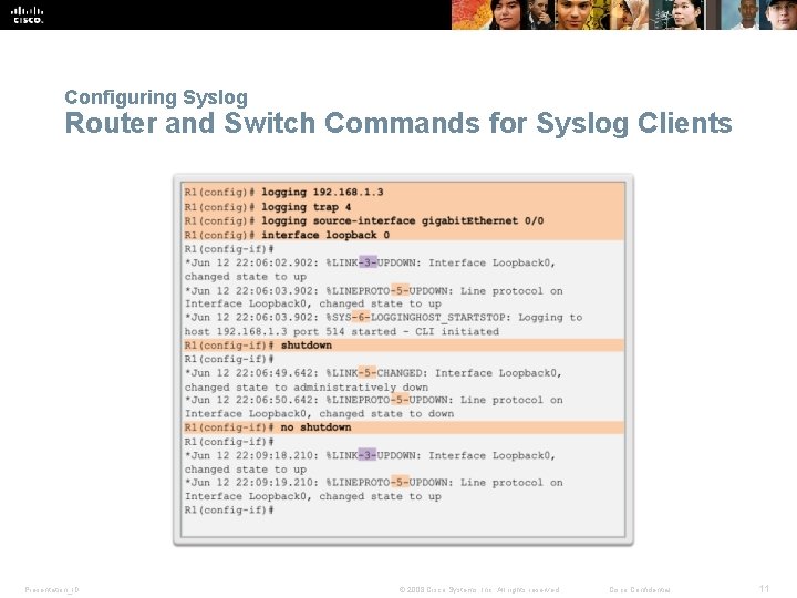 Configuring Syslog Router and Switch Commands for Syslog Clients Presentation_ID © 2008 Cisco Systems,