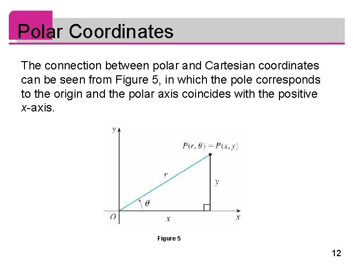 Polar Coordinates The connection between polar and Cartesian coordinates can be seen from Figure