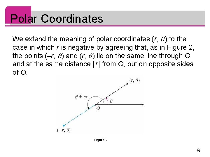 Polar Coordinates We extend the meaning of polar coordinates (r, ) to the case