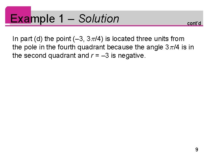 Example 1 – Solution cont’d In part (d) the point (– 3, 3 /4)