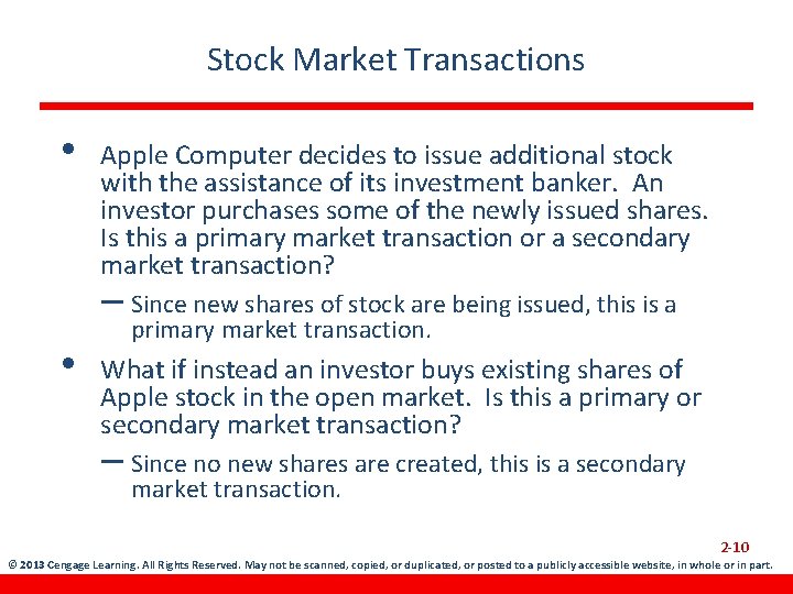 Stock Market Transactions • Apple Computer decides to issue additional stock with the assistance Stock Market Transactions • Apple Computer decides to issue additional stock with the assistance