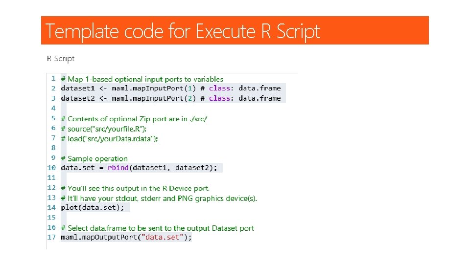 Template code for Execute R Script 