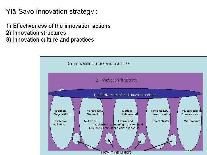 Ylä-Savo innovation strategy : 1) Effectiveness of the innovation actions 2) Innovation structures 3)