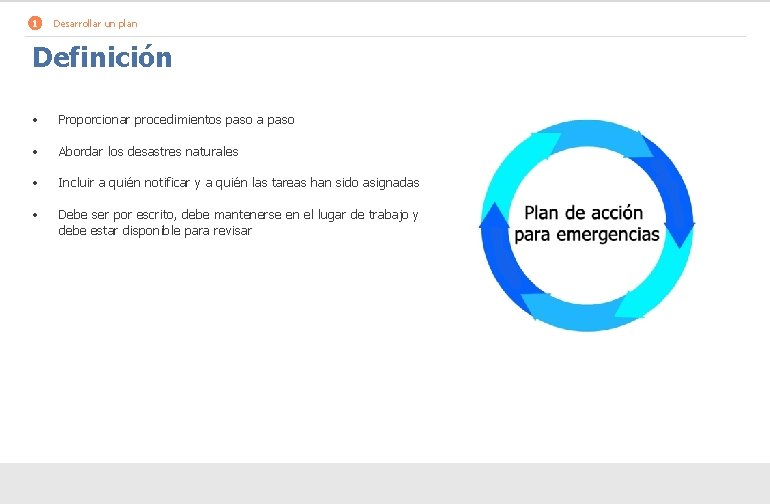 1 Desarrollar un plan Definición • Proporcionar procedimientos paso a paso • Abordar los