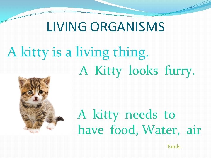 LIVING ORGANISMS A kitty is a living thing. A Kitty looks furry. PICTURE A