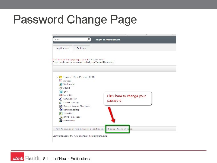 Password Change Page School of Health Professions 