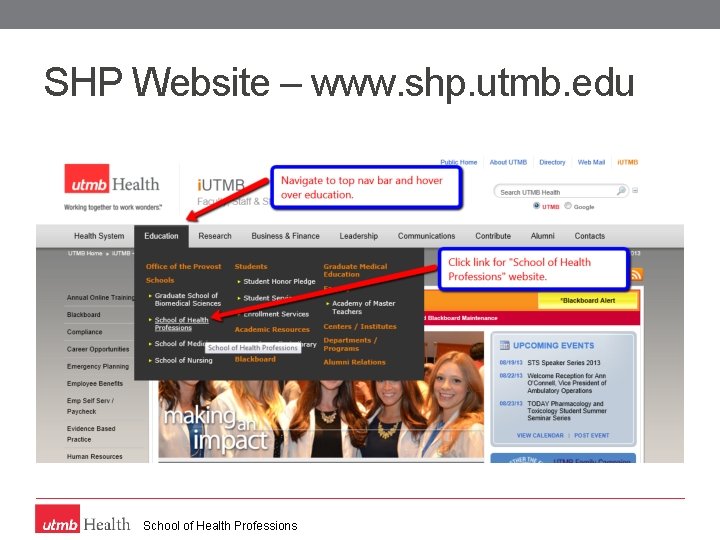 SHP Website – www. shp. utmb. edu School of Health Professions 