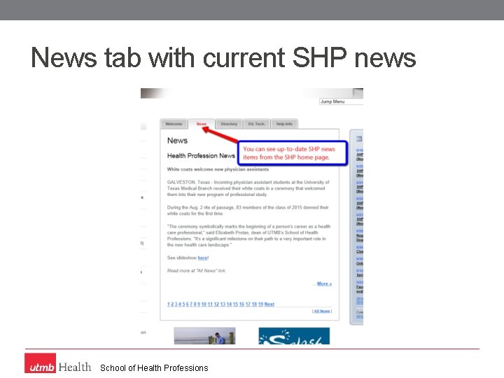 News tab with current SHP news School of Health Professions 