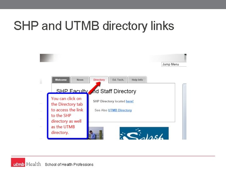 SHP and UTMB directory links School of Health Professions 