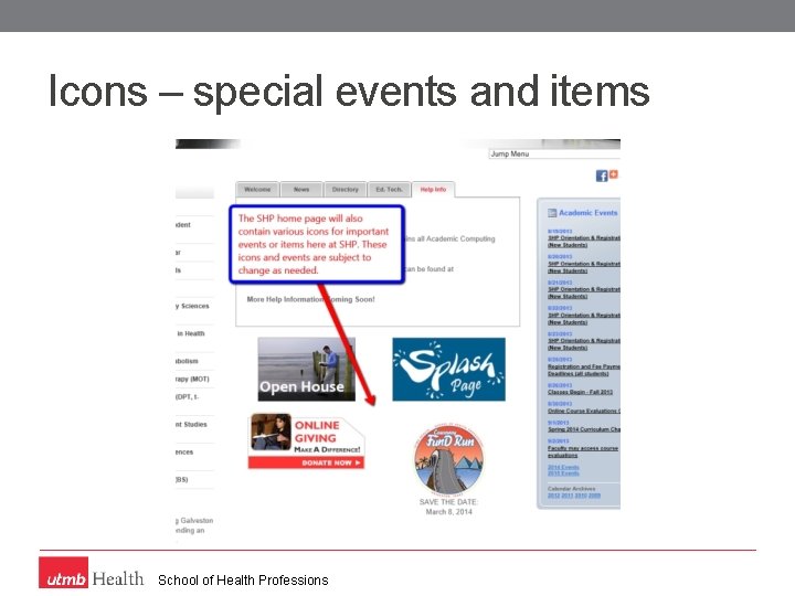 Icons – special events and items School of Health Professions 