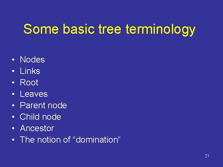 Some basic tree terminology • • Nodes Links Root Leaves Parent node Child node