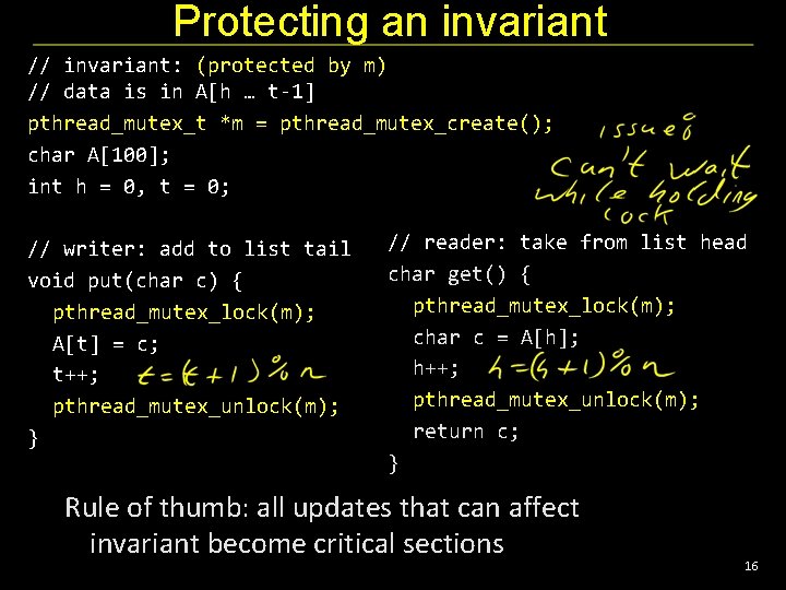 Protecting an invariant // invariant: (protected by m) // data is in A[h …