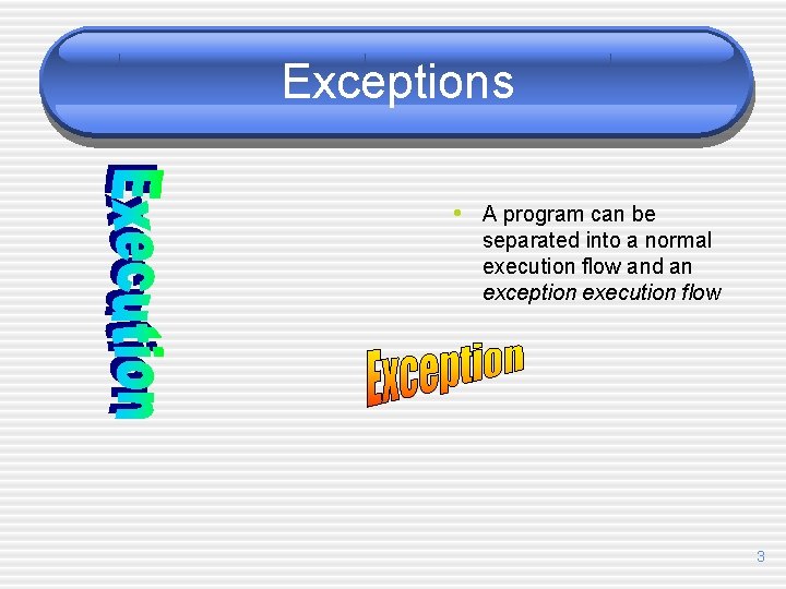 Exceptions • A program can be separated into a normal execution flow and an