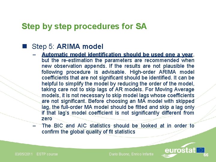 Step by step procedures for SA n Step 5: ARIMA model – – Automatic