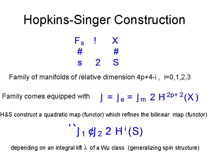 Hopkins-Singer Construction Family of manifolds of relative dimension 4 p+4 -i , i=0, 1,