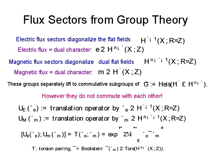 Flux Sectors from Group Theory Electric flux sectors diagonalize the flat fields Electric flux