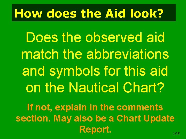 How does the Aid look? Does the observed aid match the abbreviations and symbols