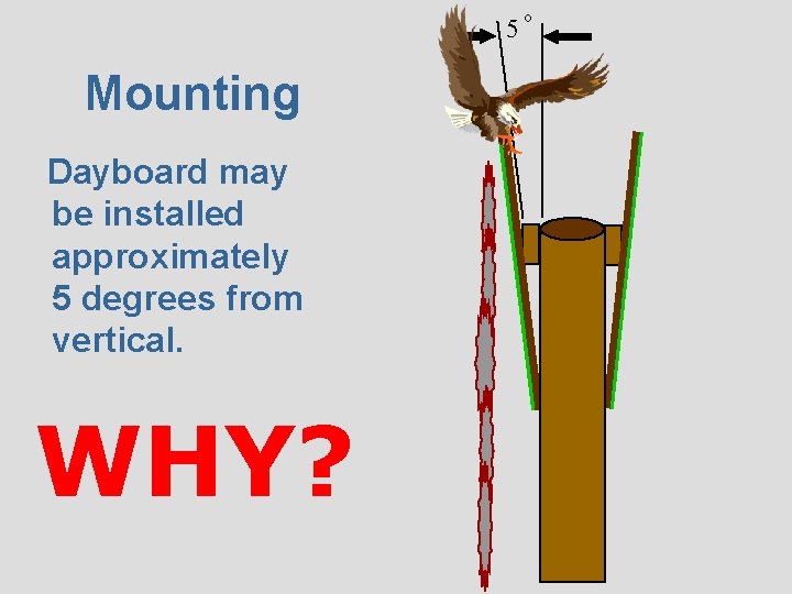 5 Mounting Dayboard may be installed approximately 5 degrees from vertical. WHY? o 