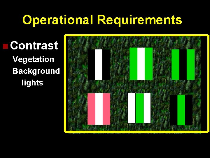 Operational Requirements n Contrast Vegetation Background lights 