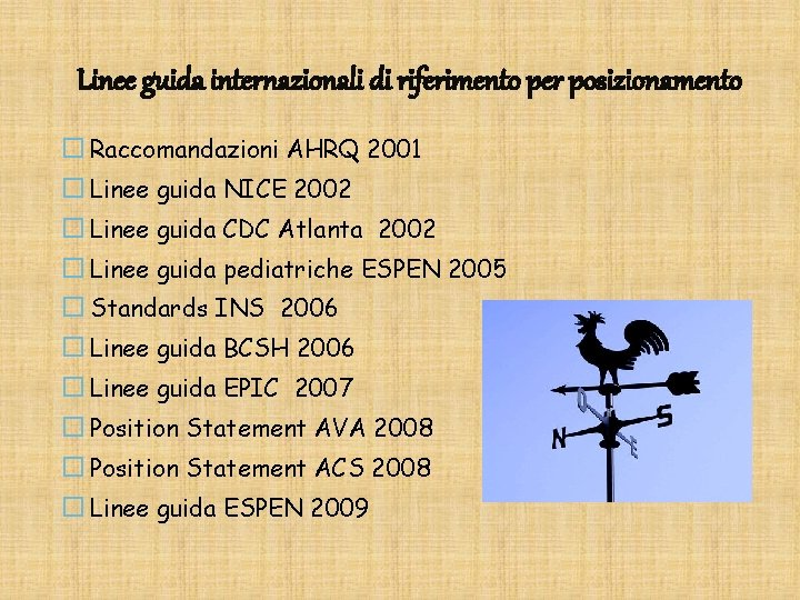 Linee guida internazionali di riferimento per posizionamento Raccomandazioni AHRQ 2001 Linee guida NICE 2002