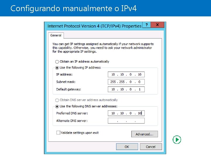 Configurando manualmente o IPv 4 