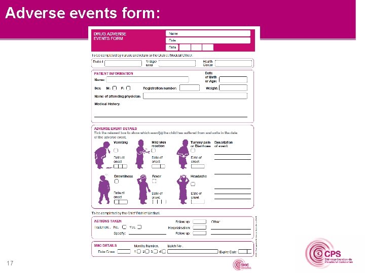 Adverse events form: 17 