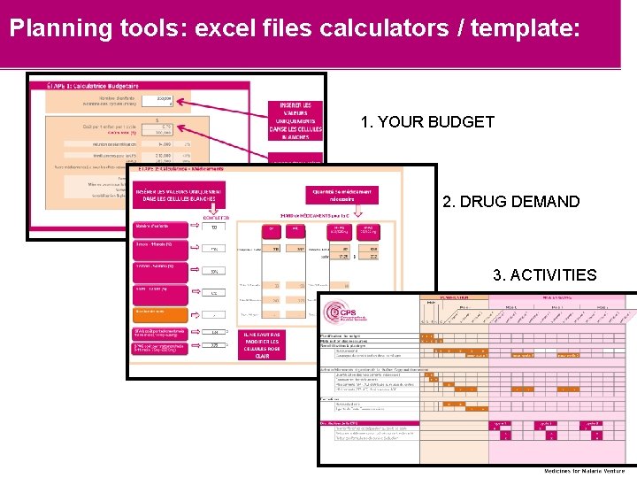 Planning tools: excel files calculators / template: 1. YOUR BUDGET 2. DRUG DEMAND 3.