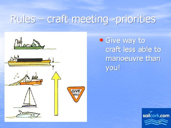 Rules – craft meeting -priorities • Give way to craft less able to manoeuvre