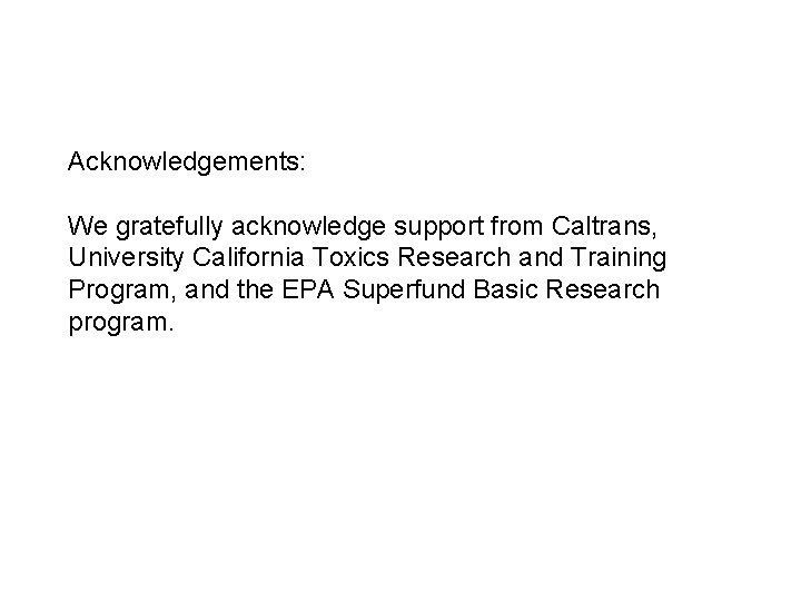 Acknowledgements: We gratefully acknowledge support from Caltrans, University California Toxics Research and Training Program,