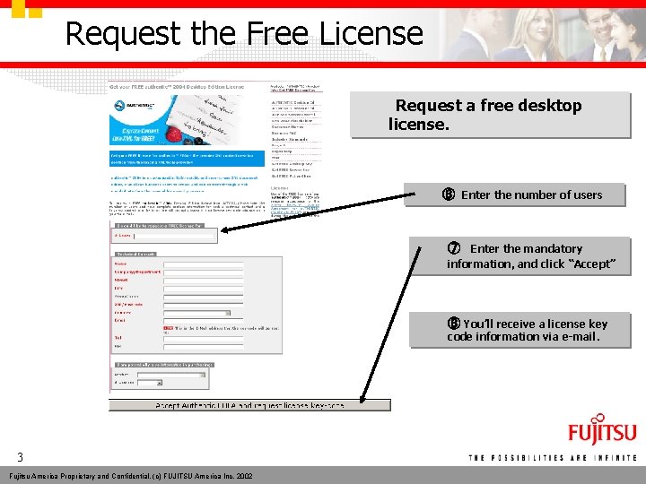 Request the Free License 　Request license. a free desktop ⑥　Enter the number of users