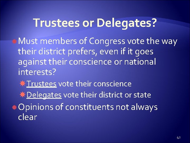 Trustees or Delegates? Must members of Congress vote the way their district prefers, even