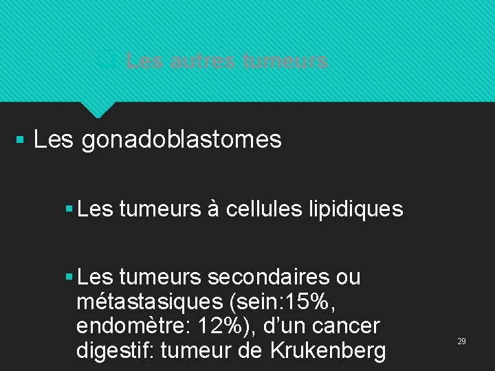 q Les autres tumeurs § Les gonadoblastomes § Les tumeurs à cellules lipidiques §