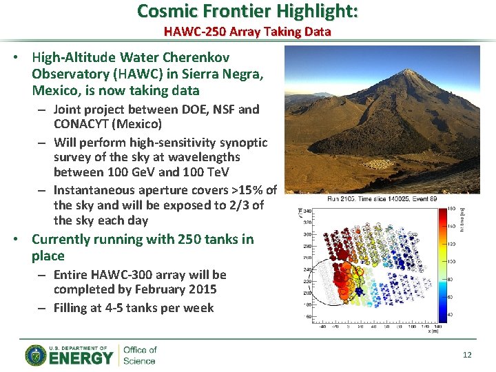 Cosmic Frontier Highlight: HAWC-250 Array Taking Data • High-Altitude Water Cherenkov Observatory (HAWC) in Cosmic Frontier Highlight: HAWC-250 Array Taking Data • High-Altitude Water Cherenkov Observatory (HAWC) in