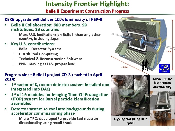 Intensity Frontier Highlight: Belle II Experiment Construction Progress KEKB upgrade will deliver 100 x Intensity Frontier Highlight: Belle II Experiment Construction Progress KEKB upgrade will deliver 100 x