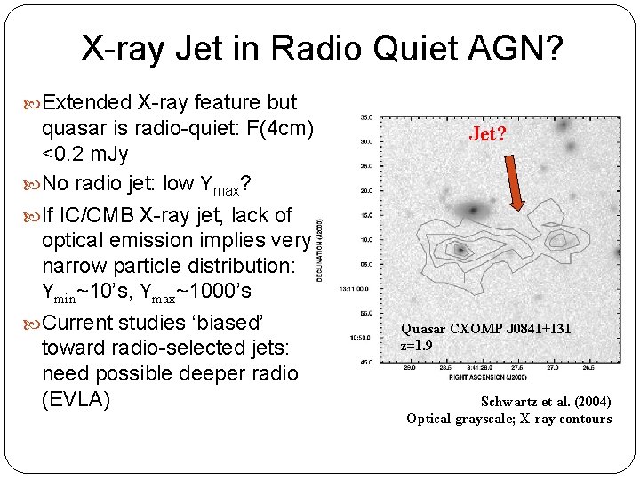 X-ray Jet in Radio Quiet AGN? Extended X-ray feature but quasar is radio-quiet: F(4